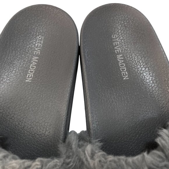 Steve Madden Softey Gray Faux Fur Slide Slipper Sandals - Size 10 - Picture 3 of 8